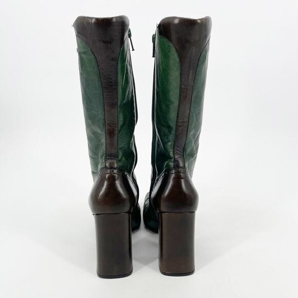 Prada Fall/Winter 1999 Green & Brown Leather Mid-Calf Block Heel Boots IT 37 - Picture 9 of 15